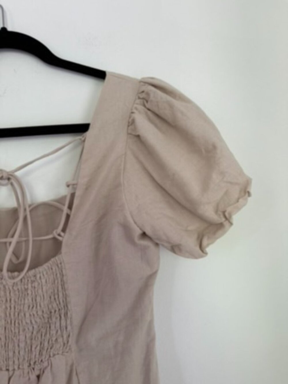 Neutral Puff Sleeve Mini Dress Size S - Picture 7 of 8